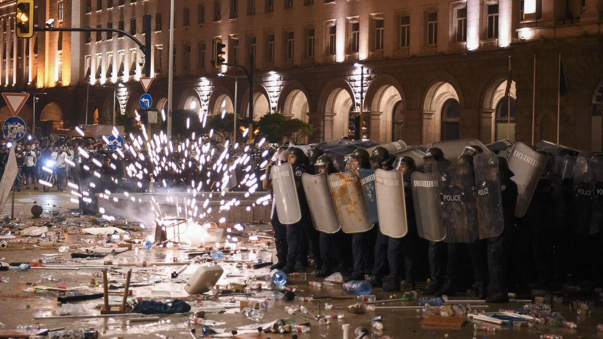 Protesters clash with police during an anti-government demonstration in Sofia.  Photo: AFP