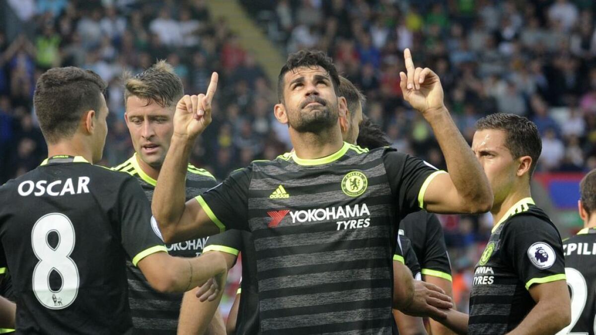 Costa brace rescues ragged Chelsea at Swansea