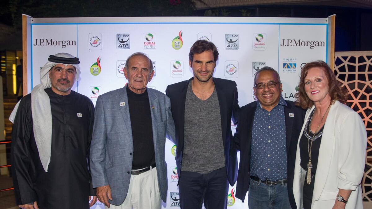 Roger Federer (third from right) with Colm McLoughlin, Executive Vice Chairman &amp; CEO of Dubai Duty-Free. — Supplied photo