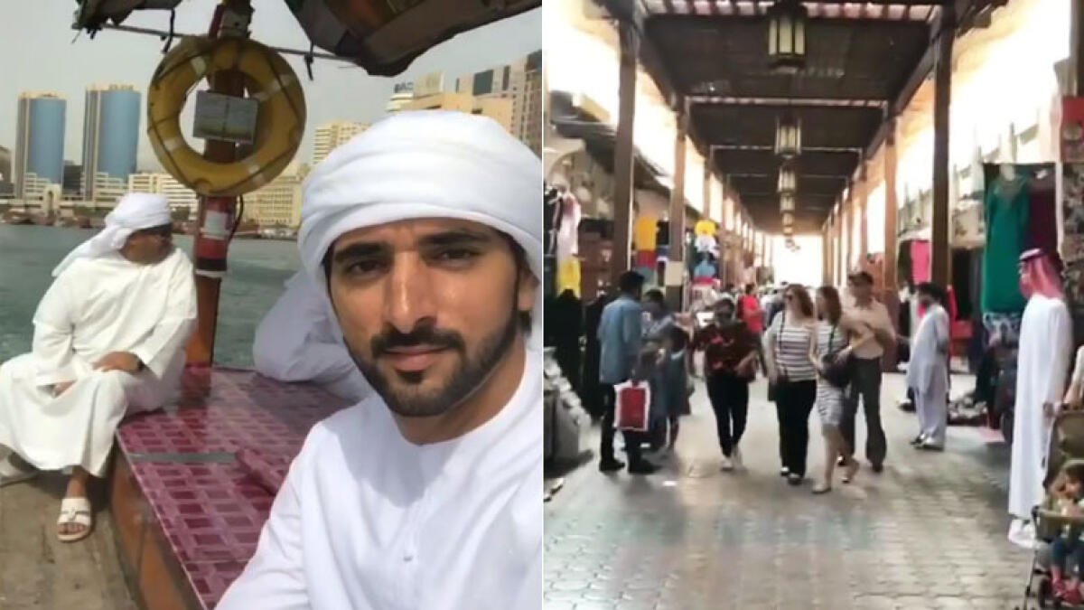 Video: Sheikh Hamdan tours old Dubai in abra, visits souq