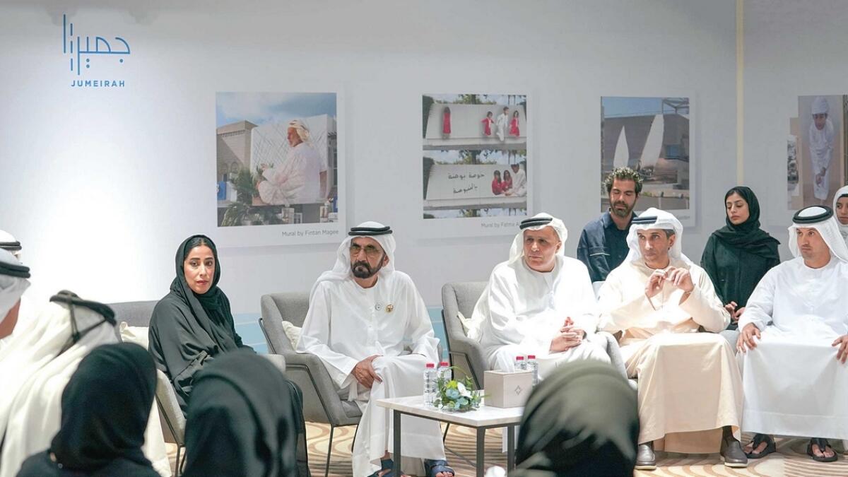 Sheikh Mohammed with other officials during the launch of the Jumeirah Project in Dubai on Monday. — Wam