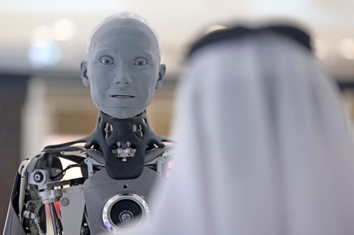 The Ameca humanoid robot greets visitors at Dubai's Museum of the Future. Photo: AFP