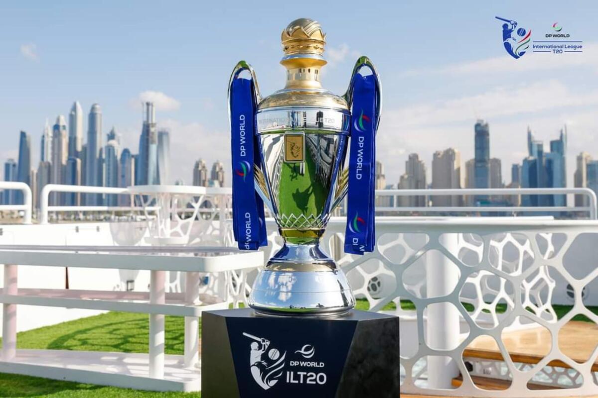 The majestic DP World International League T20 trophy on display in Dubai. — Supplied photo