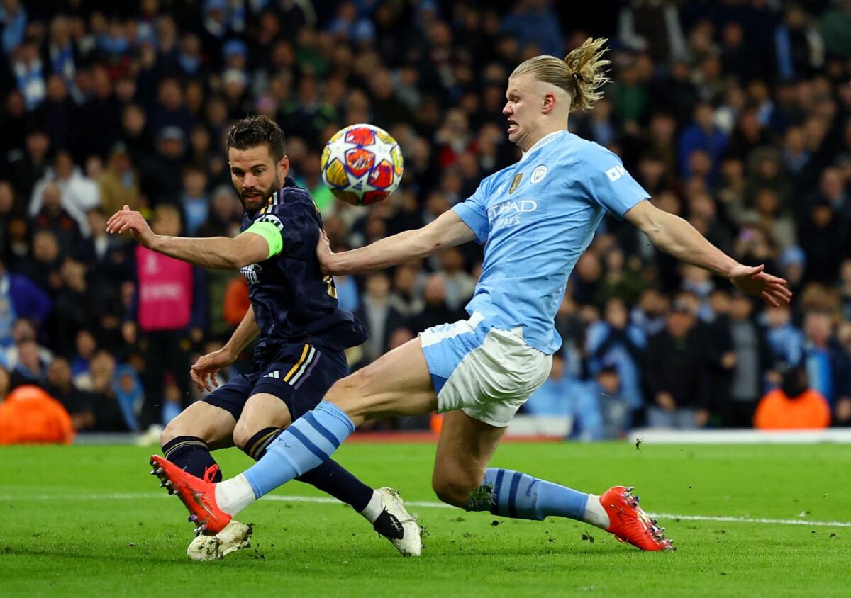 Manchester City's Erling Braut Haaland in action during the Champions League. - Reuters
