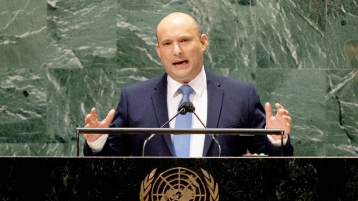 Israel's prime minister Naftali Bennett addresses the 76th Session of the United Nations General Assembly. — AP