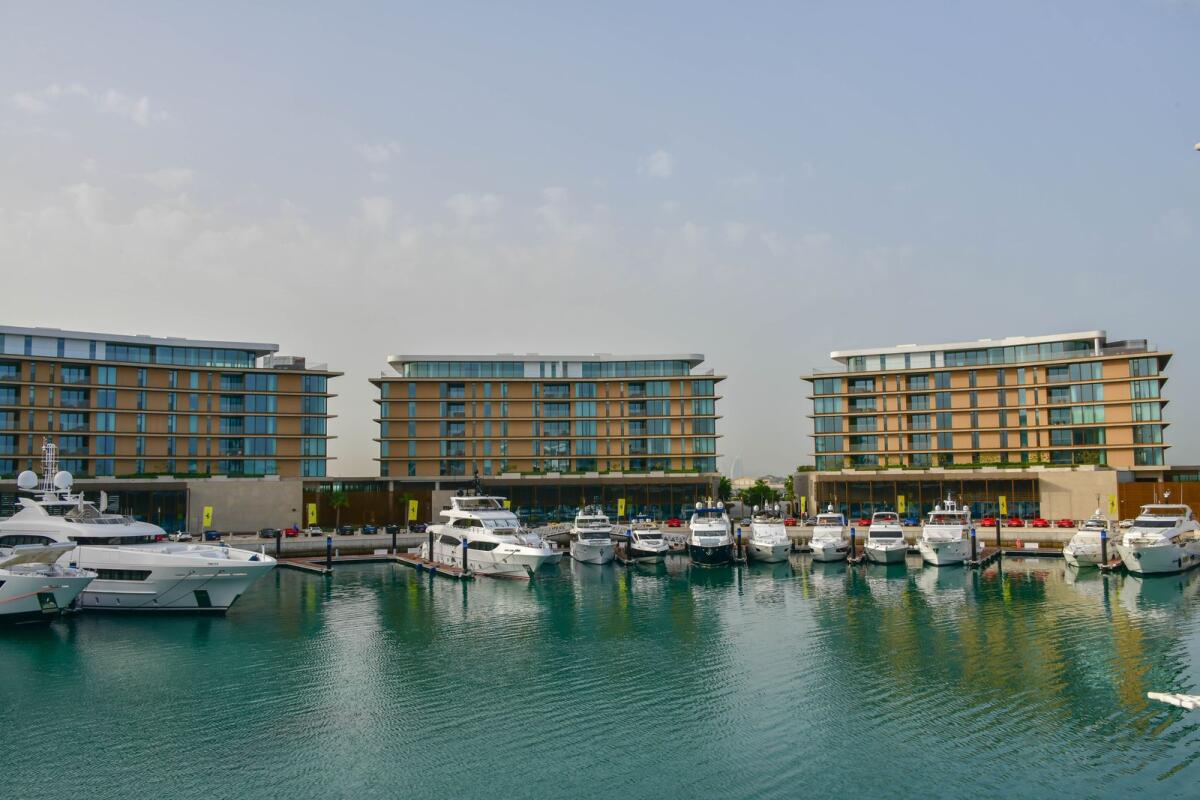 Bulgari Hotel &amp; Resorts luxury hotel and yacht bay in Dubai, UAE.