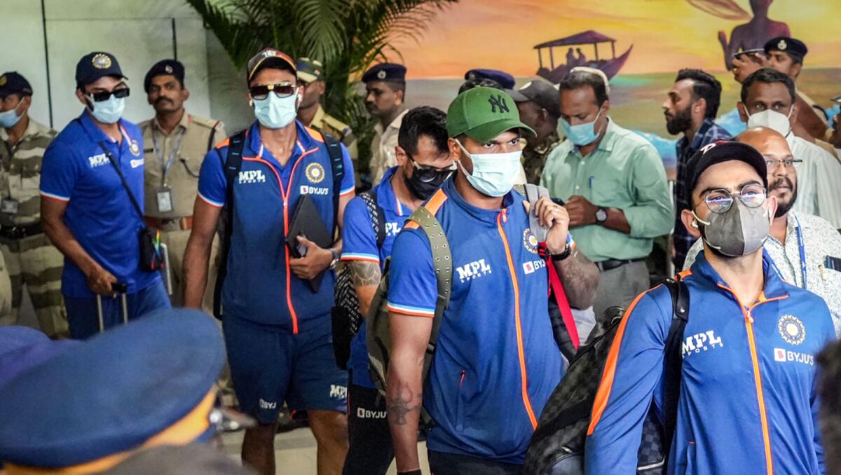 The Indian team arrive at the Thiruvananthapuram International Airport. (PTI)