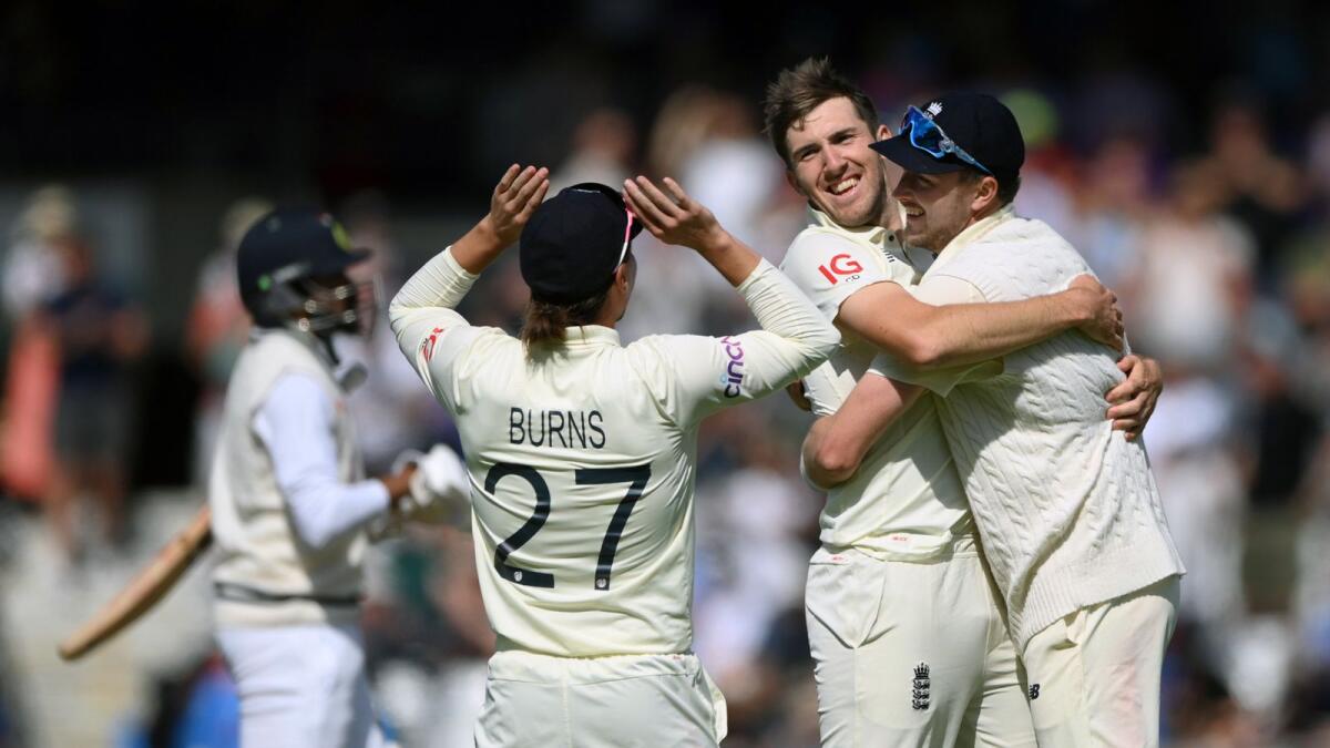England's pacer Craig Overton celebrates the last wicket of India to win the third Test. — ANI