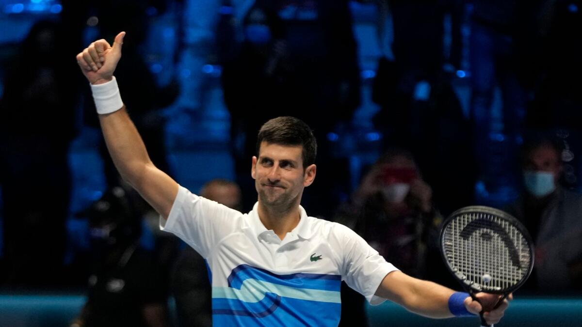 Serbia's Novak Djokovic celebrates after defeating Norway's Casper Ruud. (AP)