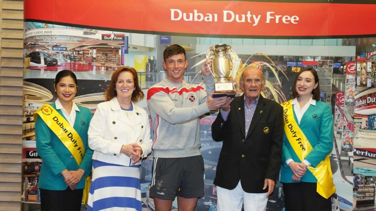 Diarmuid Murphy, winner of the Dubai Duty Free Mark Fahy Memorial Golf Tournament with tournament sponsors, hosted at Jumeirah Golf EStates. - Supplied photo