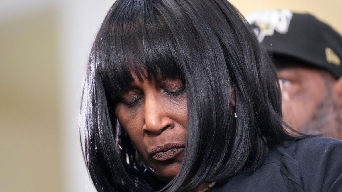 RowVaughn Wells, mother of Tyre Nichols, who died after being beaten by Memphis police officers, reacts at a news conference in Memphis on Jan. 23, 2023. — AP file