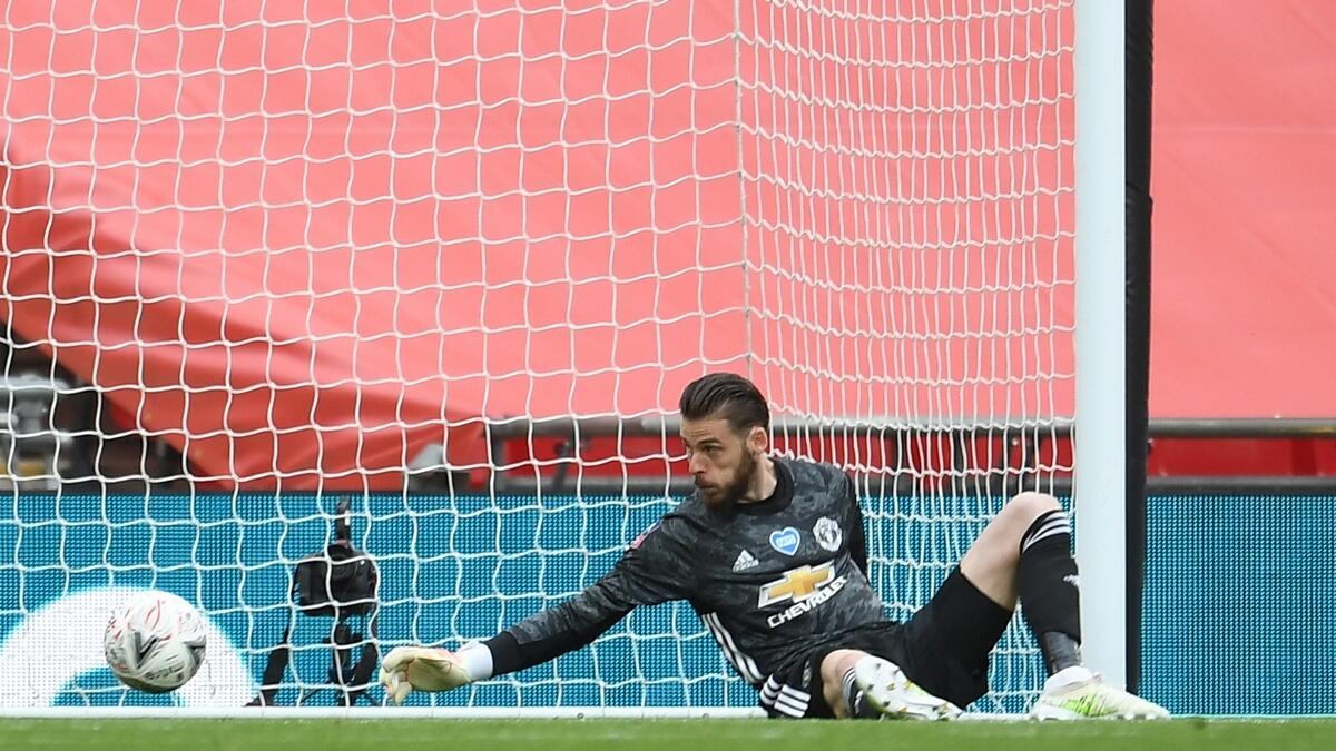 Manchester United's keeper David de Gea fails to stop Chelsea's Olivier Giroud (not pictured) shot during the FA Cup semifinal. - Reuters