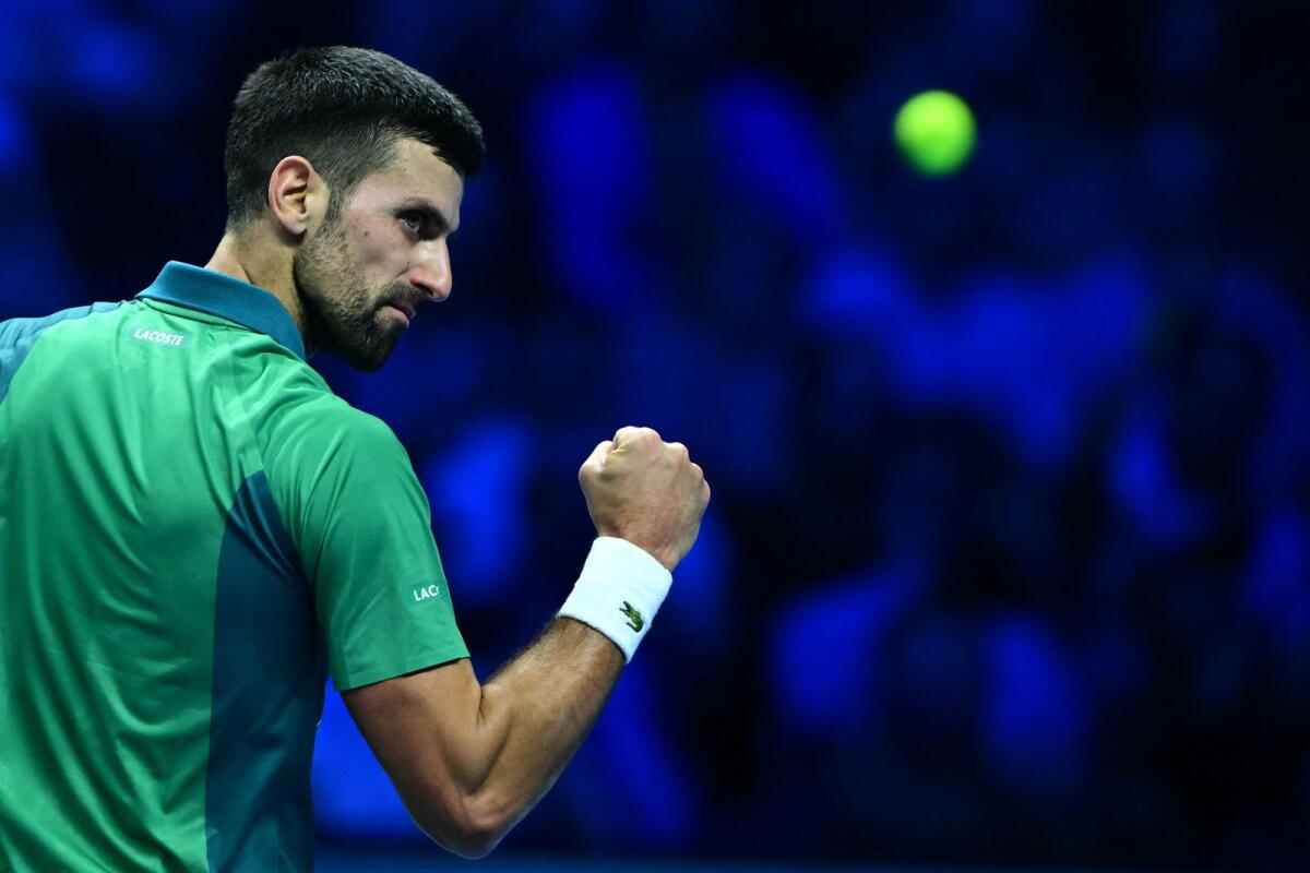 Serbia's Novak Djokovic celebrates a point against Spain's Carlos Alcaraz.— AFP