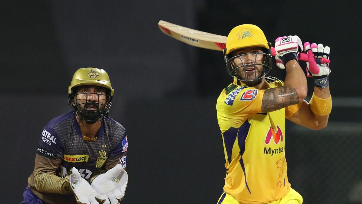 Faf du Plessis of the Chennai Super Kings plays a shot during the match against Kolkata Knight Riders. (BCCI)