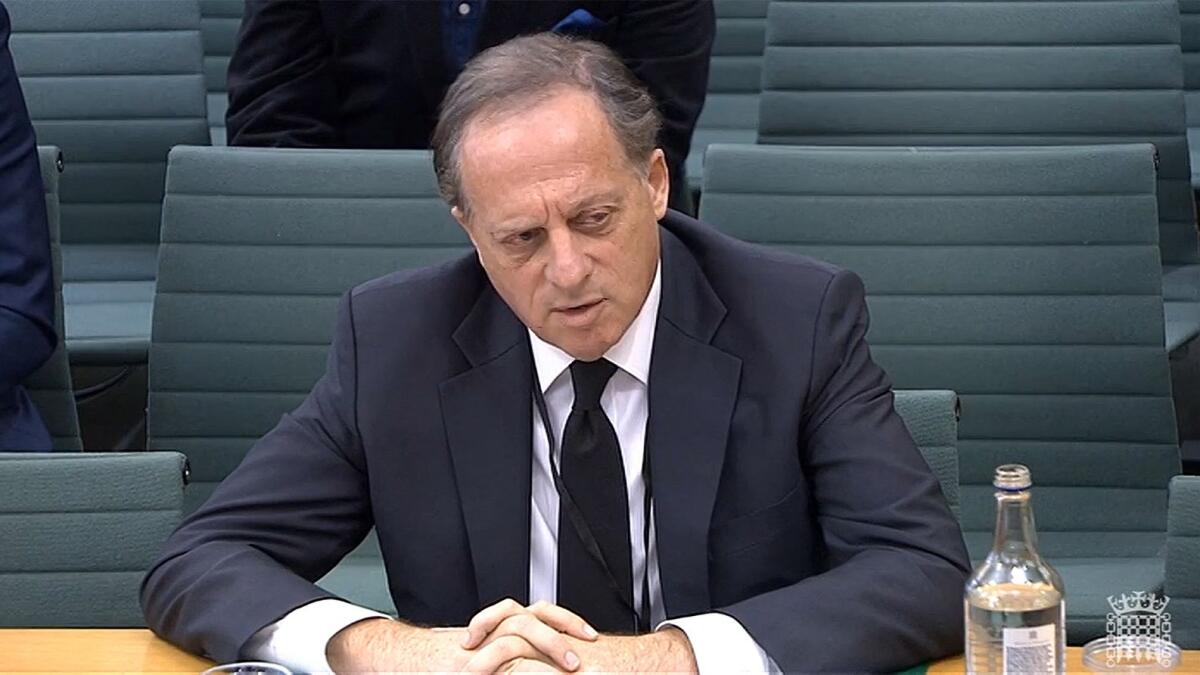 A video grab from footage broadcast by the UK Parliament's Parliamentary Recording Unit (PRU) shows BBC chairperson Richard Sharp testifying in front of a Digital, Culture, Media and Sport (DCMS) Committee in London on February 7, 2023. — AFP file