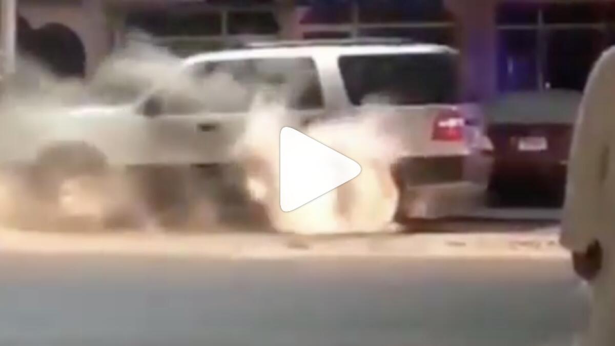 Video: Car catches fire in UAE lamppost crash