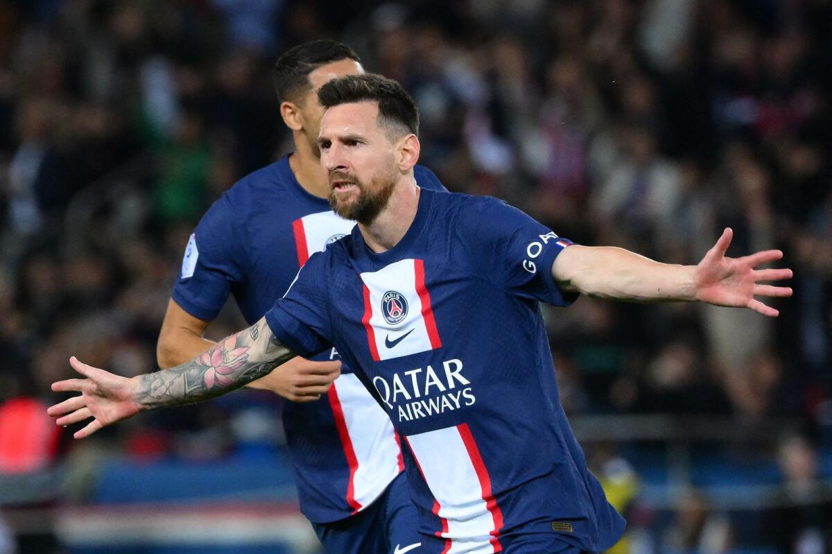 Paris Saint-Germain forward Lionel Messi celebrates after scoring. (AFP)