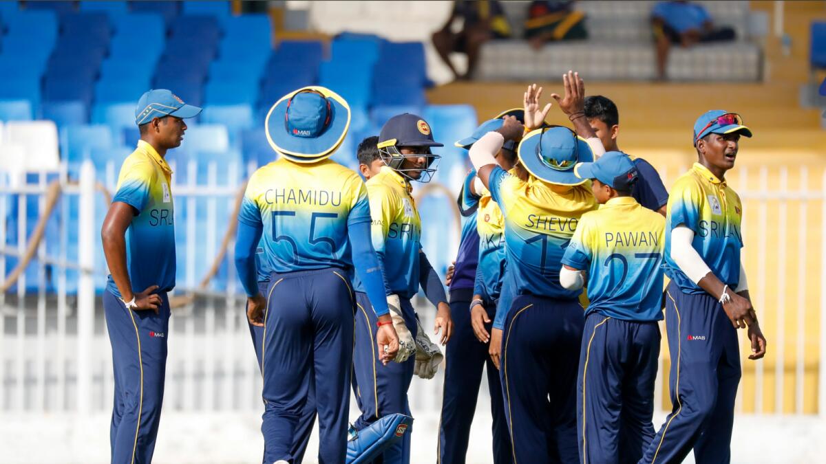 Sri Lankan players celebrate a wicket during the match against Nepal. (Asian Cricket Council Twitter)