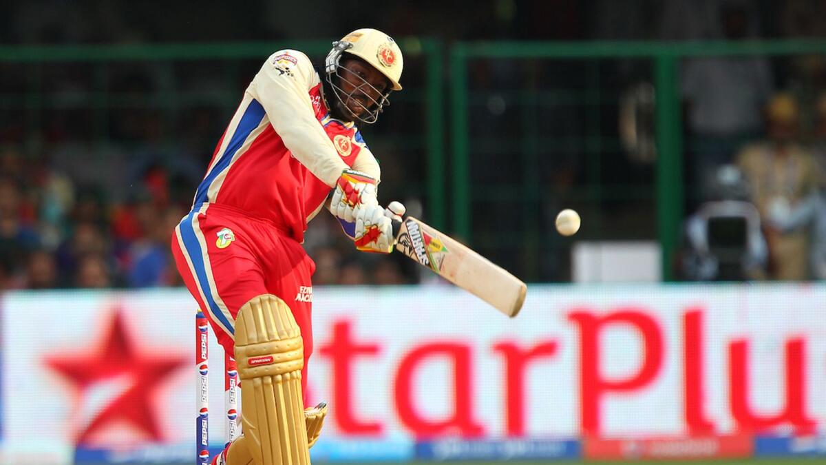 Chris Gayle plays a shot against the Pune Warriors in 2013. — BCCI/IPL