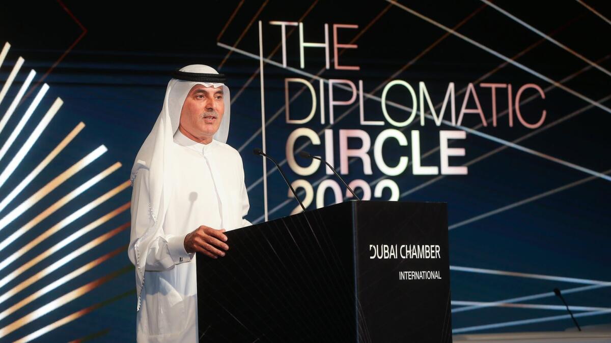 Abdul Aziz Al Ghurair, chairman of Dubai Chambers, addressing the Diplomatic Circle Dinner 2022.