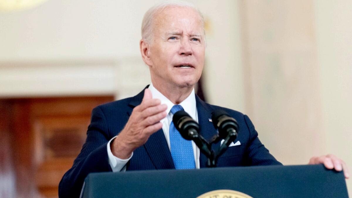 US President Joe Biden speaks at the White House in Washington. — AP
