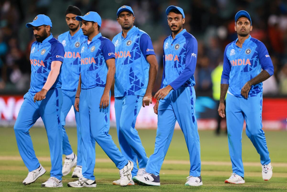 Indian players walk off the field after losing to India in the T20 semifinal in Adelaide on Thursday. — AP