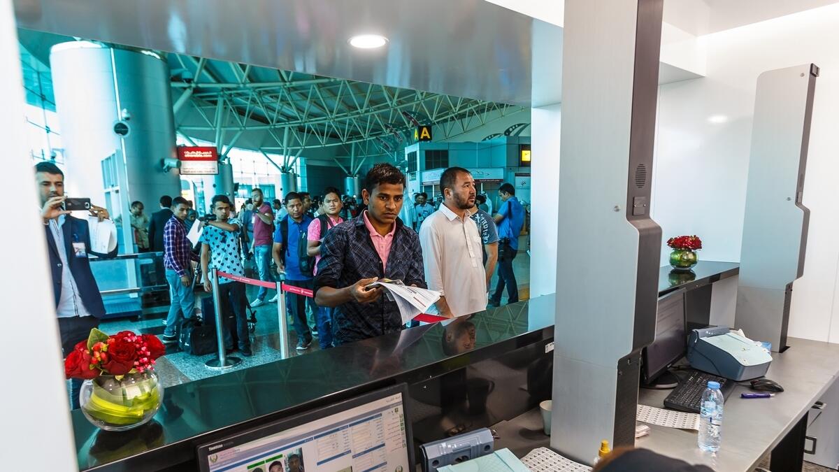 Passengers registering to use the Smart Gate service at Sharjah International Airport on Sunday. (KT/Neeraj Murali)