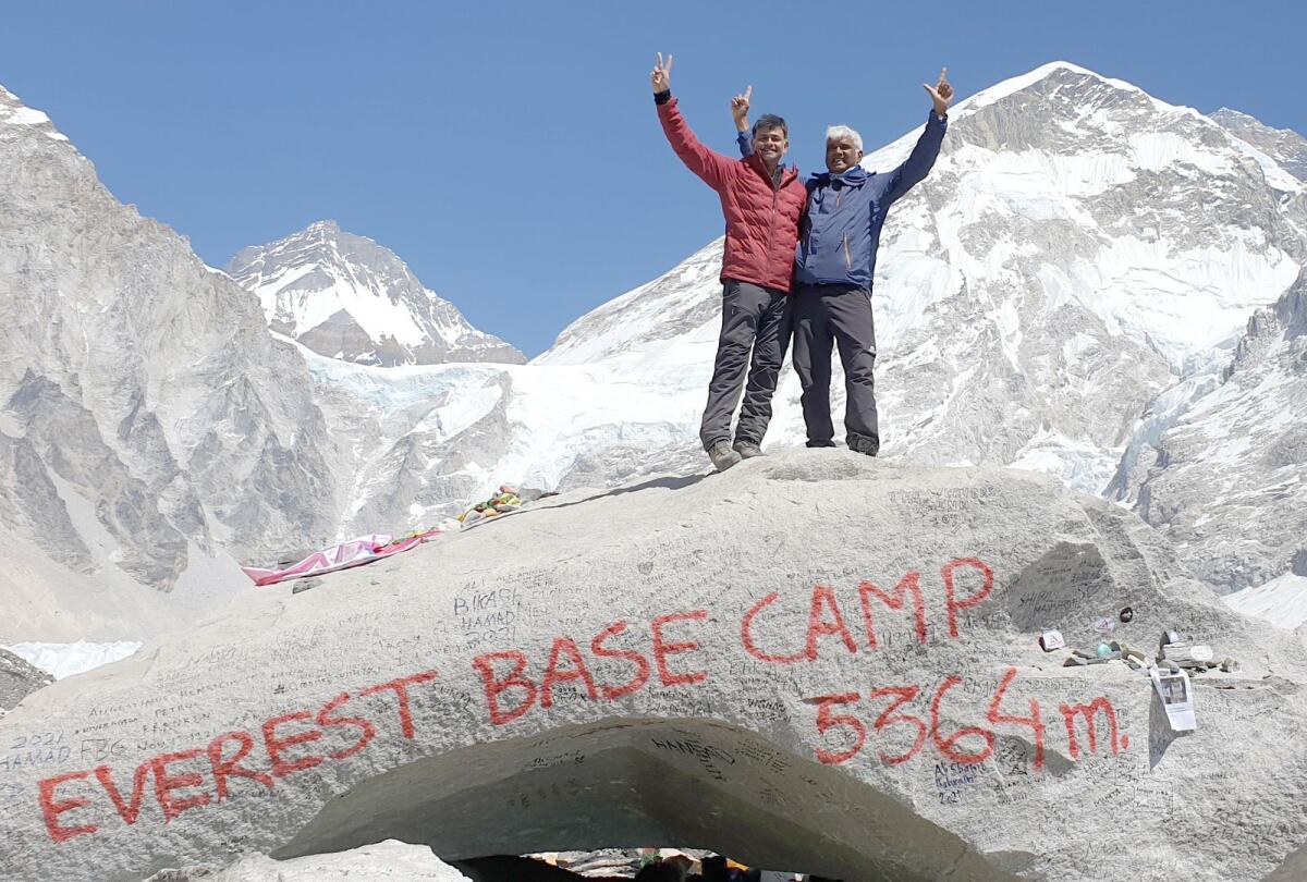 Dr Thiagarajan Jaiganesh and Dr Subrahmanyam Srinivas at the Everest Base Camp