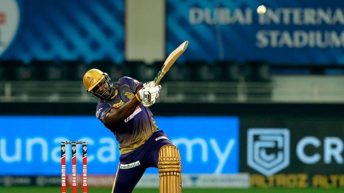 Andre Russell of Kolkata Knight Riders plays a shot during the IPL match against Rajasthan Royals. — IPL