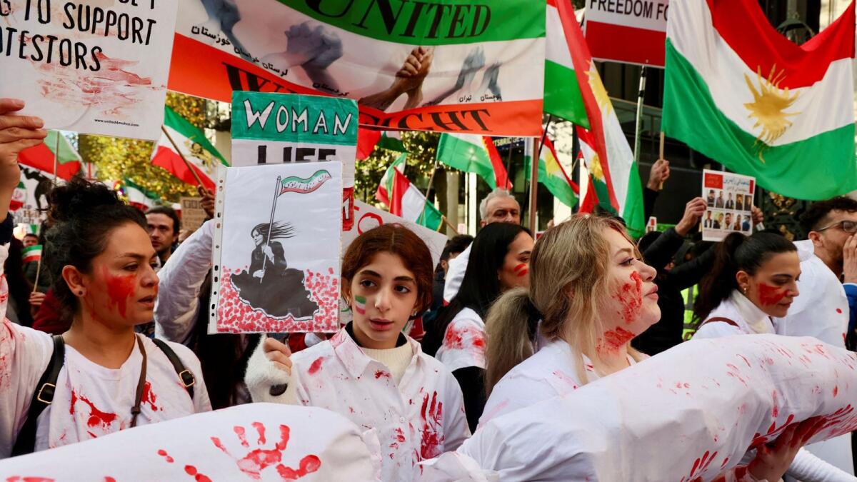 Members of London's Iranian community demonstrate for women's rights and against the Iranian government in London. — Reuters