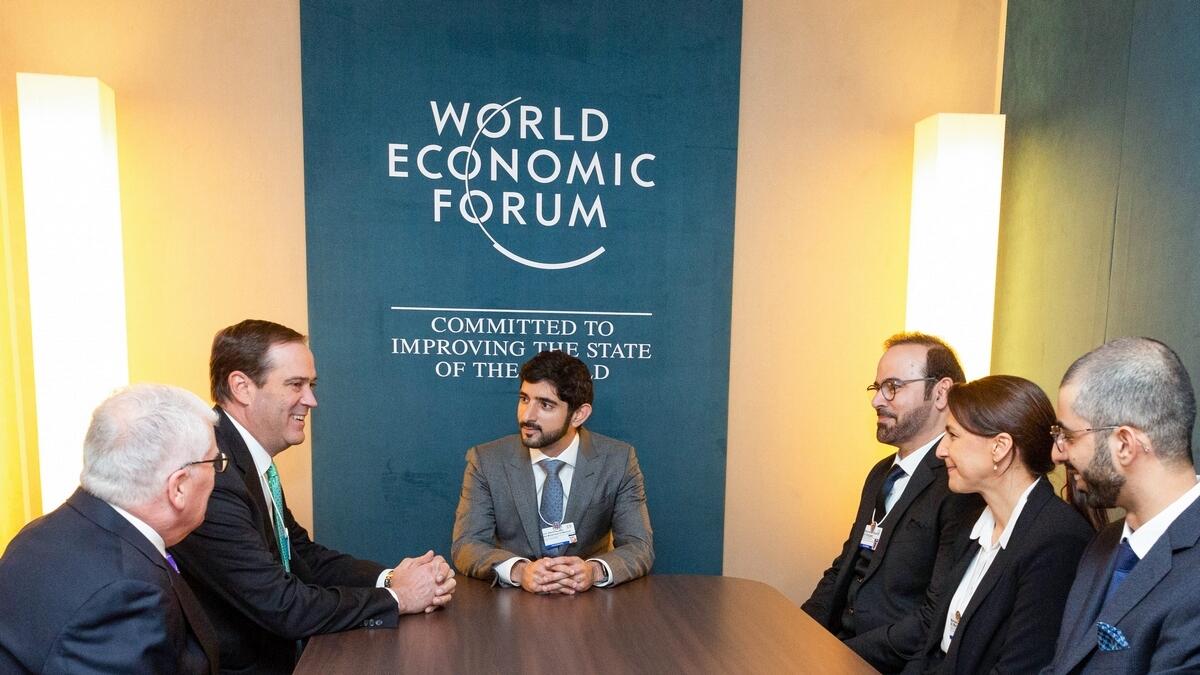 Sheikh Hamdan during his meeting with Cisco CEO Chuck Robbins at the World Economic Forum in Davos.