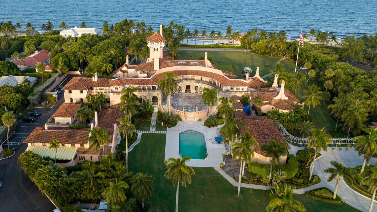 An aerial view of former president Trump's Mar-a-Lago estate is seen  on August 10 in Palm Beach, Florida. — AP