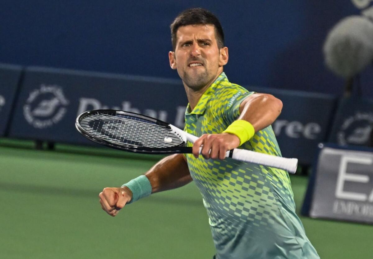 Novak Djokovic celebrates after winning his match against Tomas Machac on Tuesday. — M Sajjad/Khaleej Times
