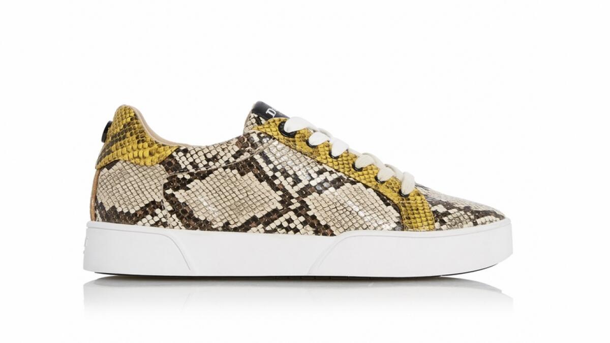 The latest trend is animal print accessories, including sneakers.