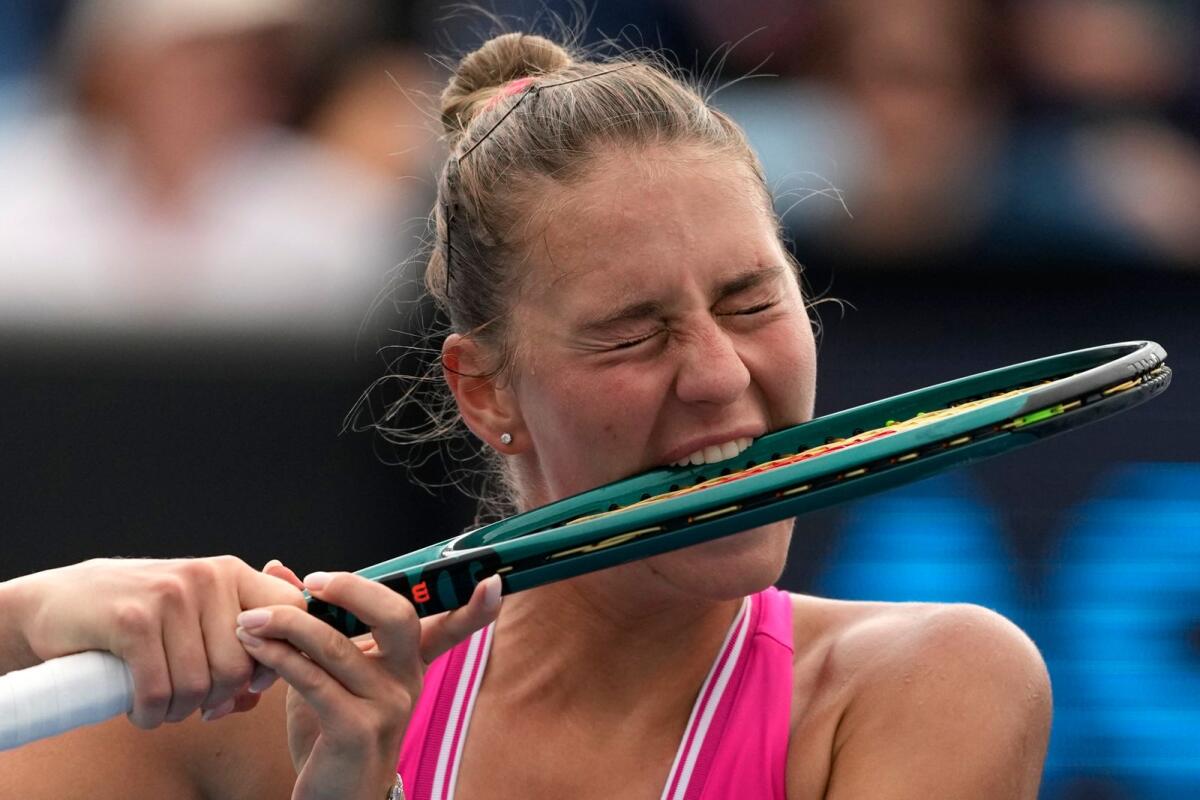 Marta Kostyuk of Ukraine reacts during her third round match victory over Elina Avanesyan of Russia at the Australian Open. - AP