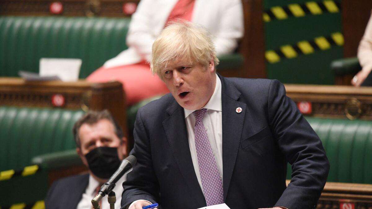 Britain's Prime Minister Boris Johnson attending a weekly Questions session in the House of Commons in London. Photo: AFP