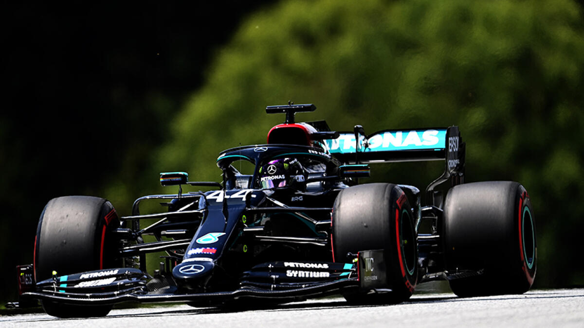 Mercedes' Lewis Hamilton competes during the third practice session at the Austrian Formula One Grand Prix on Saturday. -- AFP