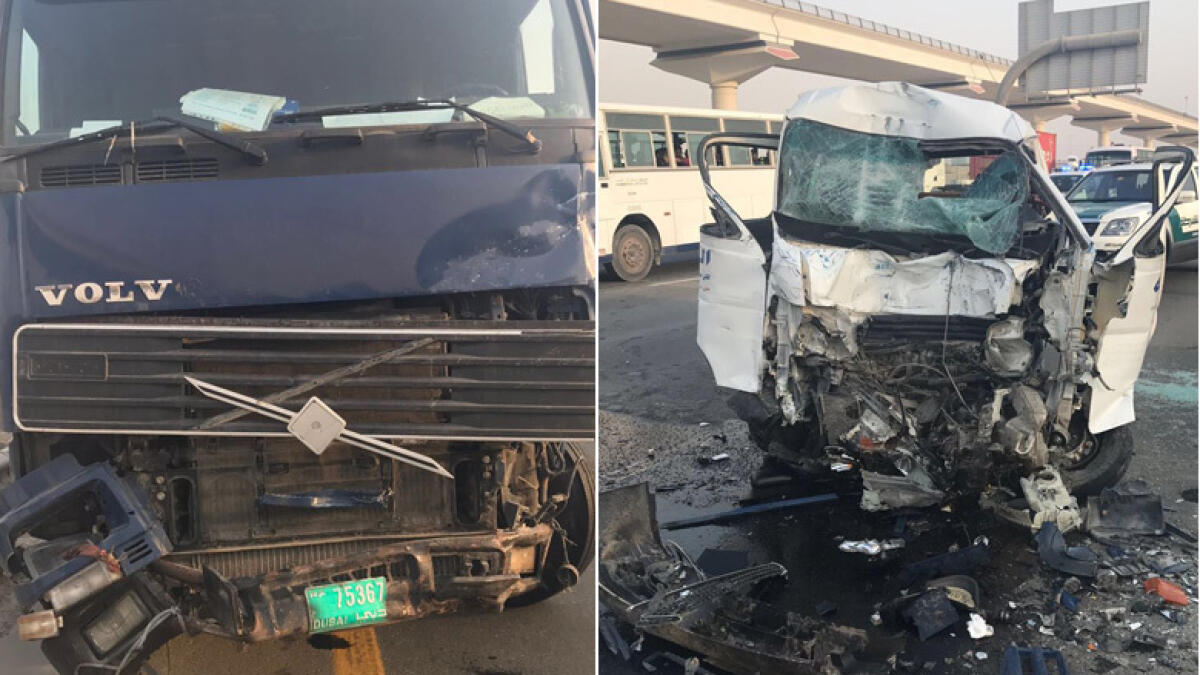 Photos: Three injured in multiple vehicle pile-up in Dubai