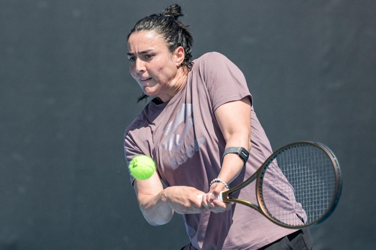 Tunisian tennis player Ons Jabeur during a practice session in Adelaide. — AFP