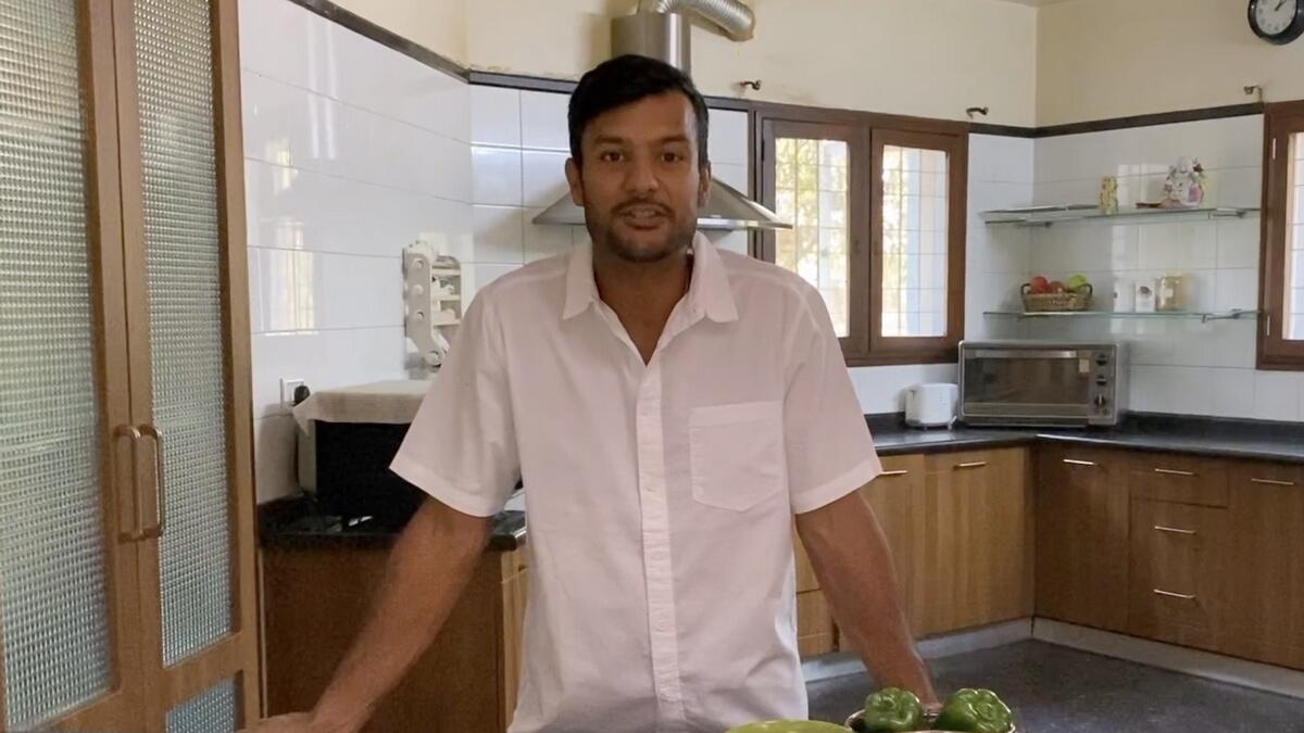 Indian opener Mayank Agarwal gets ready to prepare butter garlic mushroom with bell peppers and quinoa. - Twitter