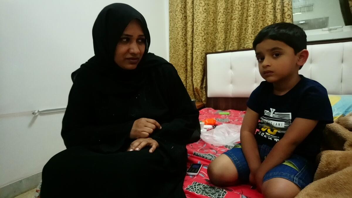 Sana Ghouse with her three-year-old son Amaan at their house in Abu Dhabi.-Photo by Ashwani Kumar/Khaleej Times 