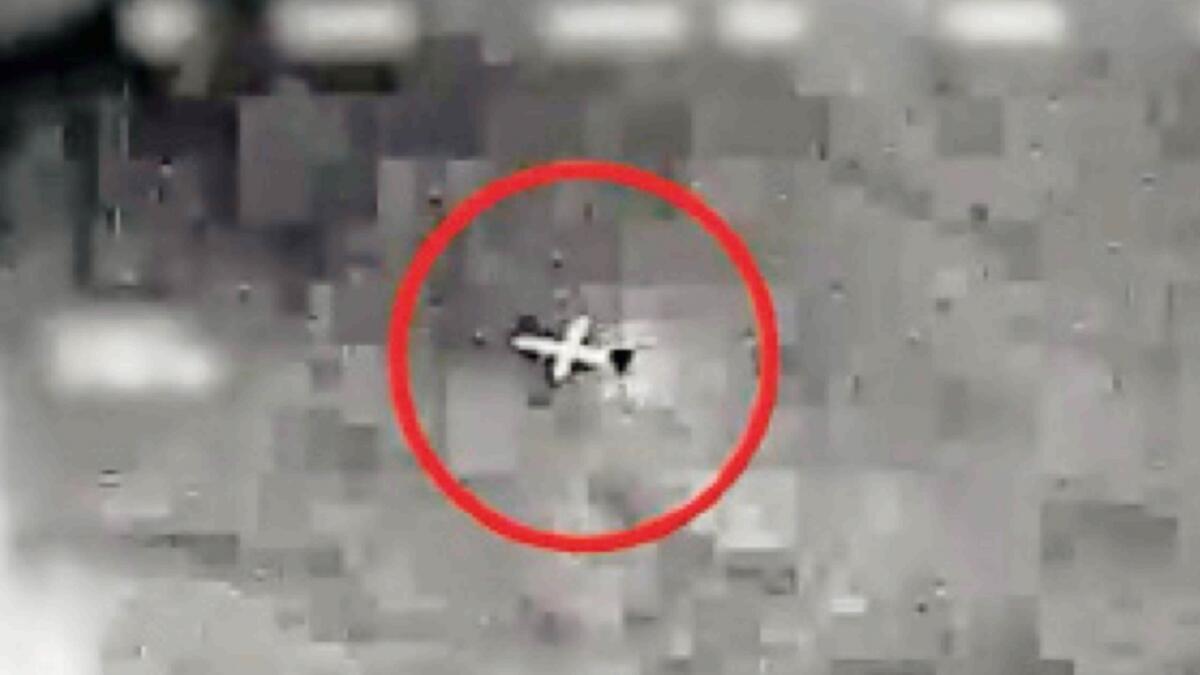 This image grab from a video released by the Israeli army spokesperson's unit on July 2, 2022, reportedly shows the interception by the Israeli army of a drone launched by Lebanon's Hezbollah. — AFP