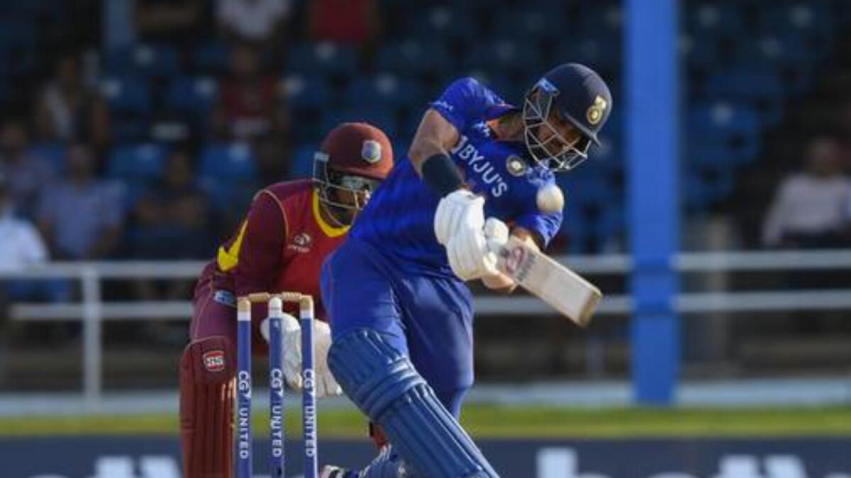 India's Axar Patel plays a shot against the West Indies in the second ODI on Sunday. — AFP