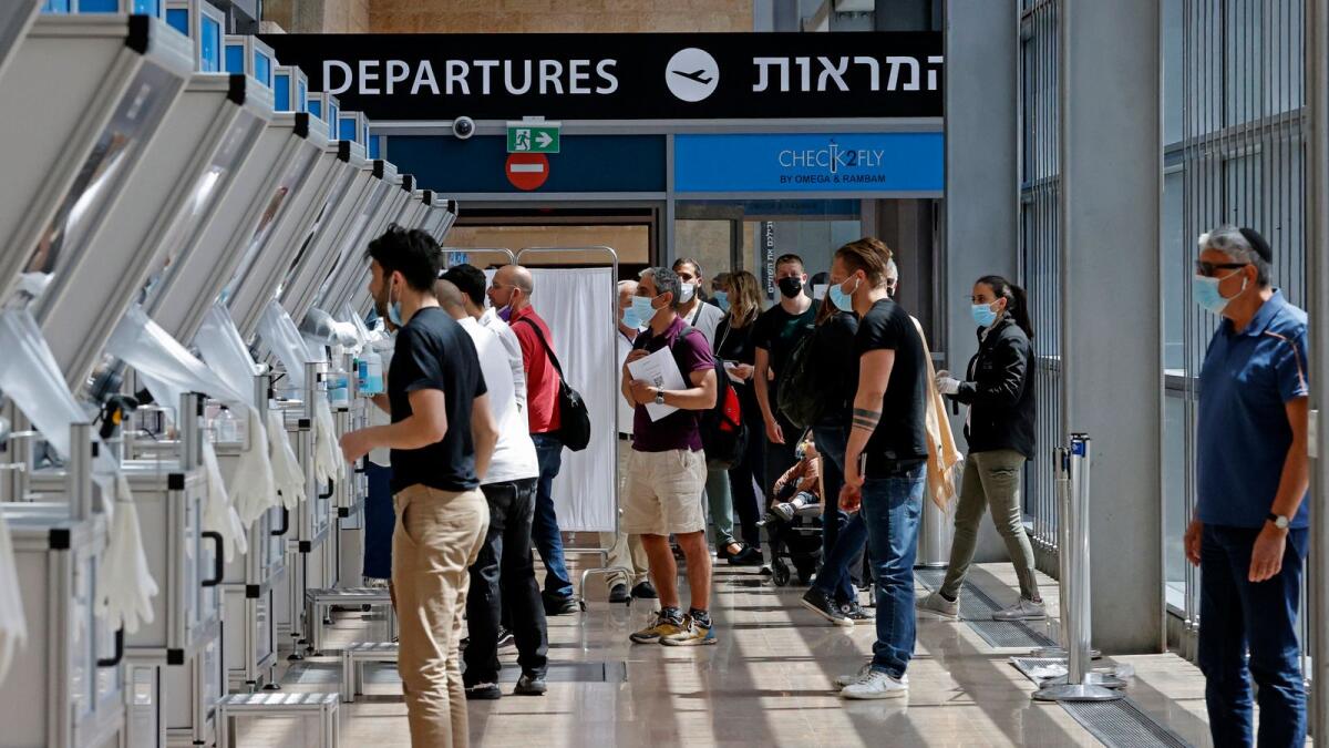 Covid-19 testing at Israel's Ben Gurion Airport, near Tel Aviv. — AFP file