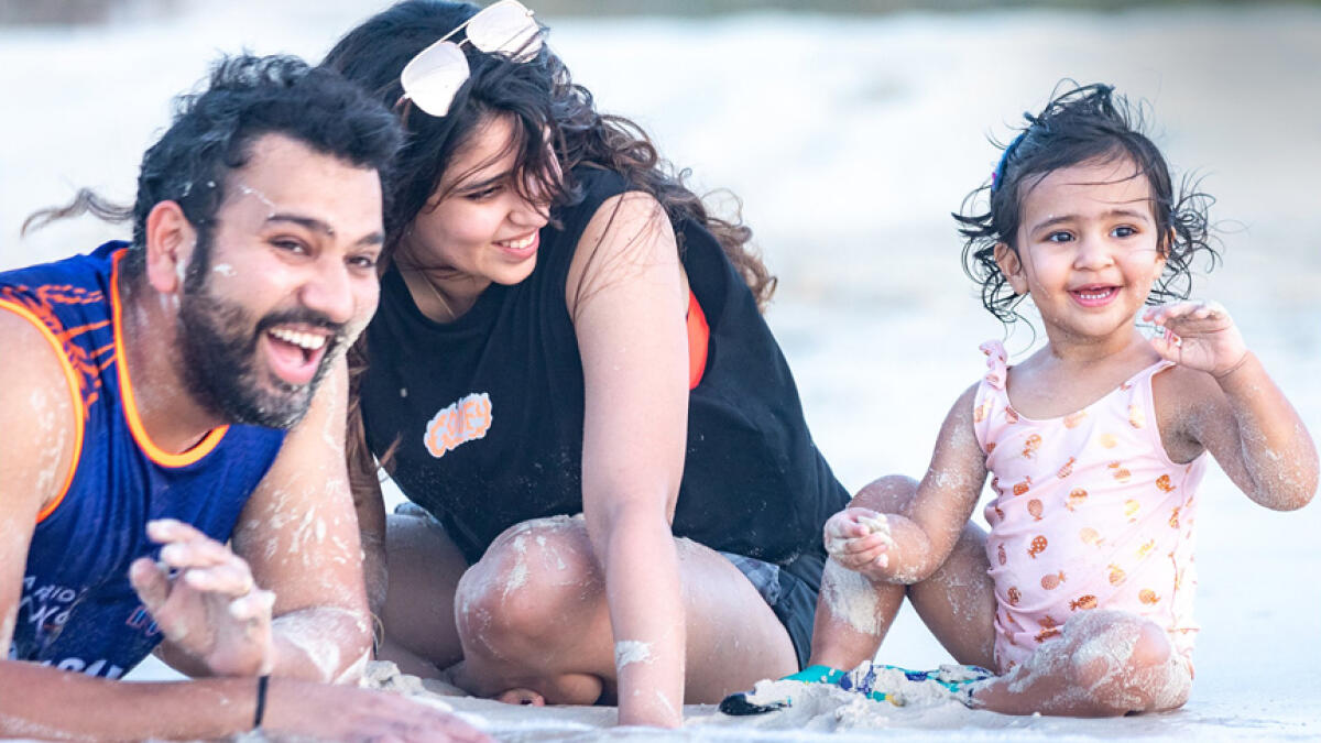 Rohit Sharma, captain of Mumbai Indians, was seen relaxing on the shores along with daughter Samaira and wife Ritika. - Mumbai Indians Twitter