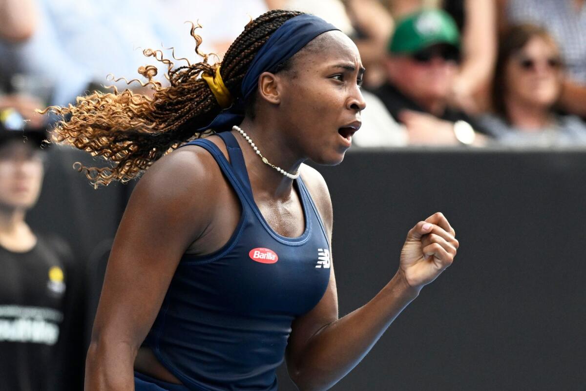 Coco Gauff of the United States reacts during the final of the Auckland Classic against Elina Svitolina of Ukraine. — AP