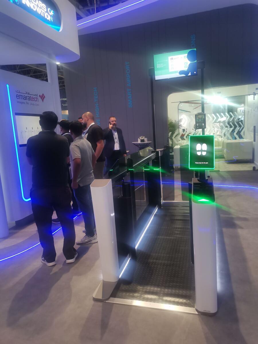 Dubai-based company Emaratech is showcasing an advanced version of a smart gate that doesn’t require passengers to show passports or boarding passes. — supplied photo
