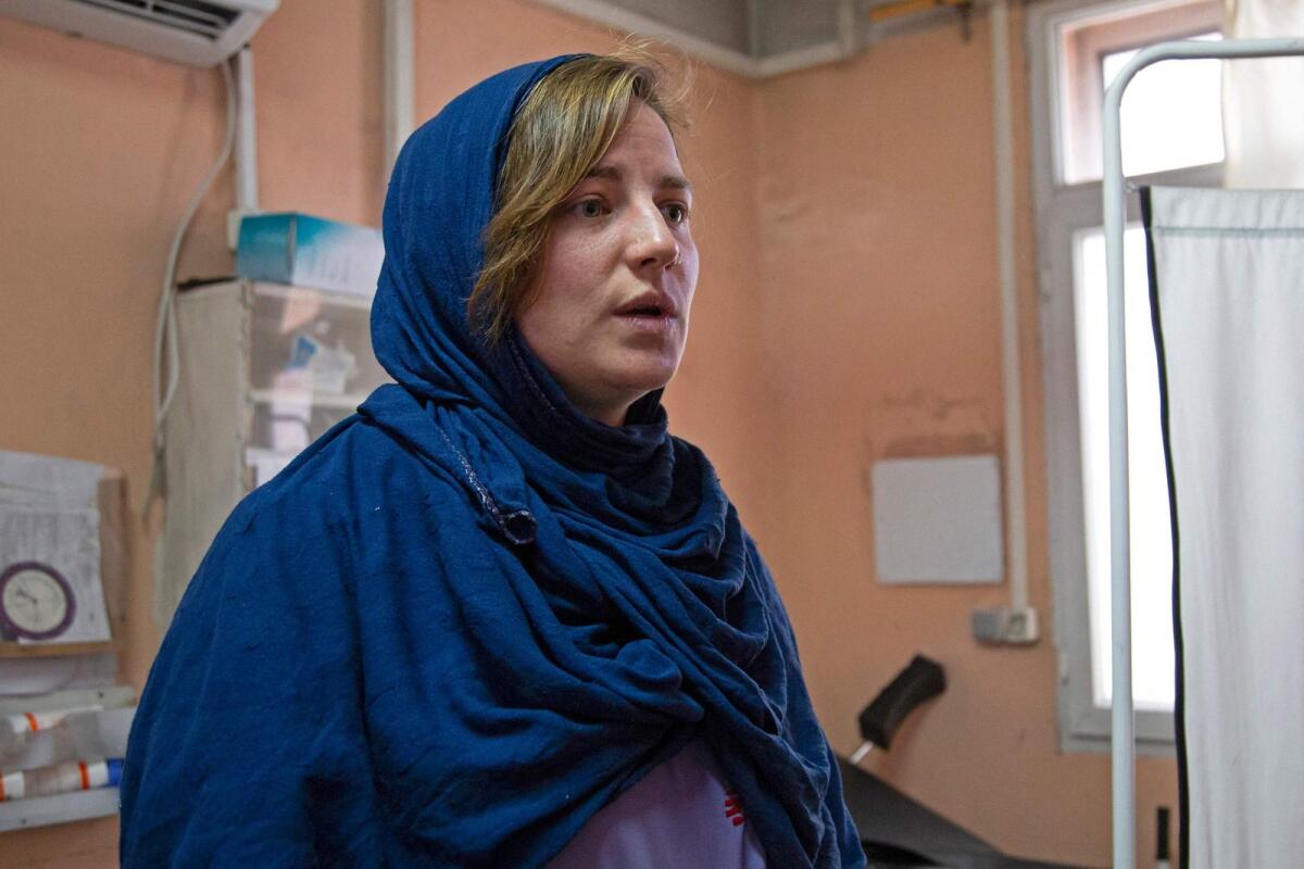 Argentinian gynecologist Tania Allekotte speaks during an interview with AFP at the Doctors Without Borders (MSF)-run maternity hospital in Khost.— AFP