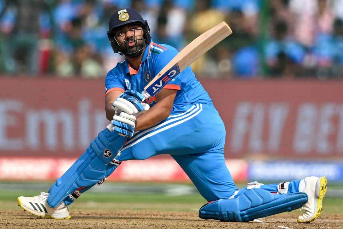 India's captain Rohit Sharma plays a shot during the 2023 ICC Men's Cricket World Cup one-day international (ODI) match between India and Netherlands. Photo: AFP