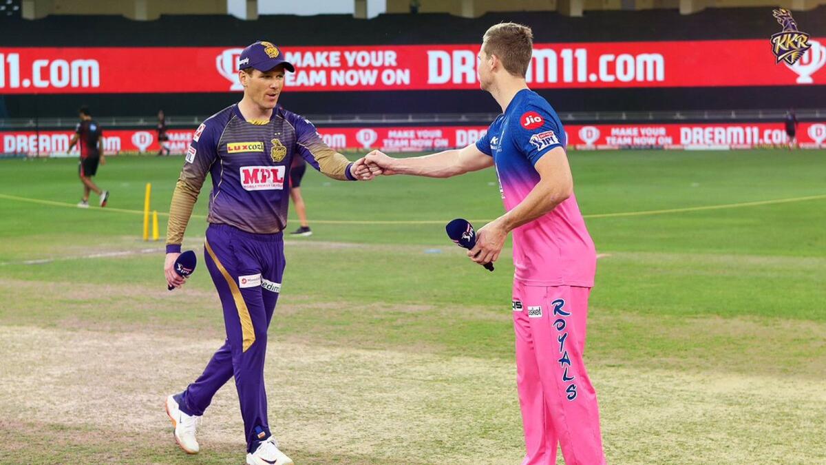 Eoin Morgan and Steve Smith during the toss ceremony. — Twitter